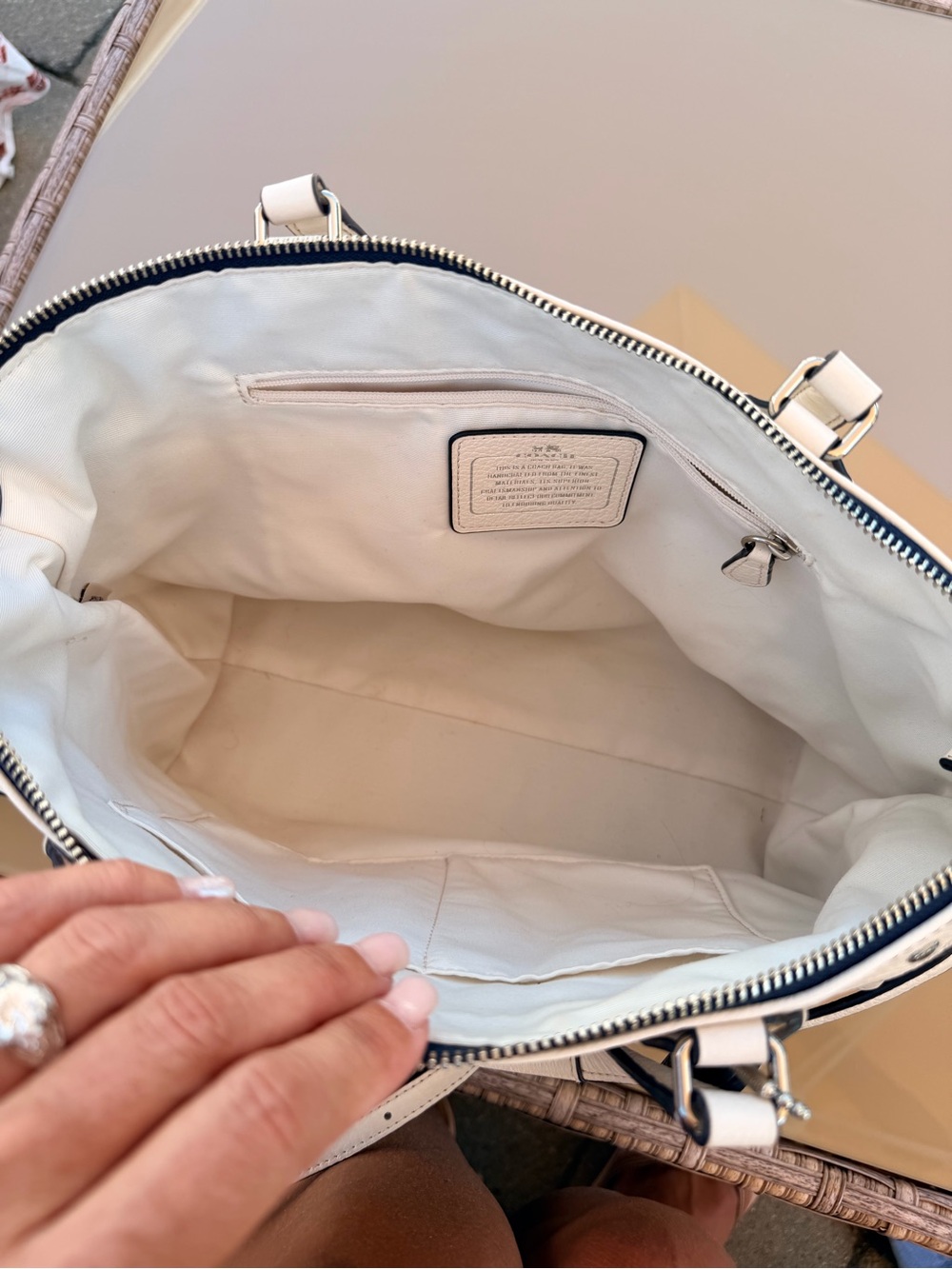 COACH mickie spectator Navy and White Leather Satchel with Removable Strap - Picture 8 of 8